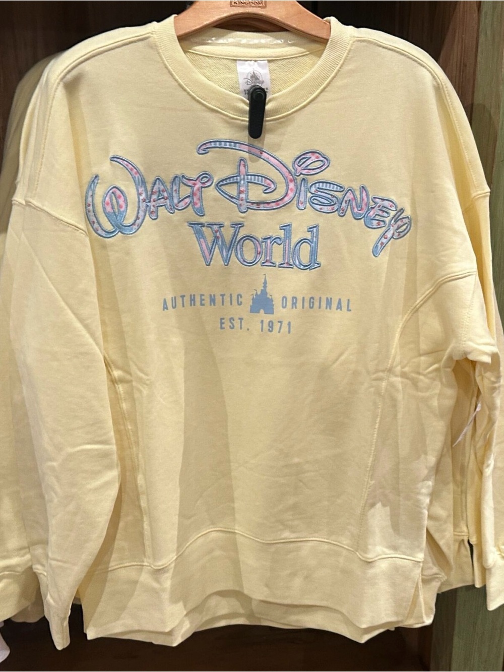 NWT 2026 Walt Disney World Butter Yellow Floral Sweatshirt Pullover Patchwork